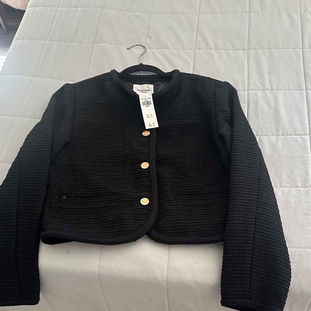 Abercrombie & Fitch Black Textured Blazer with Gold Buttons